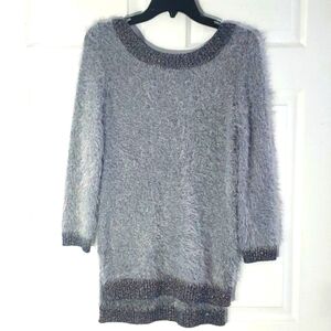Bebe Sweater Tunic So Soft Fuzzy Glitter Stretch Small Like New